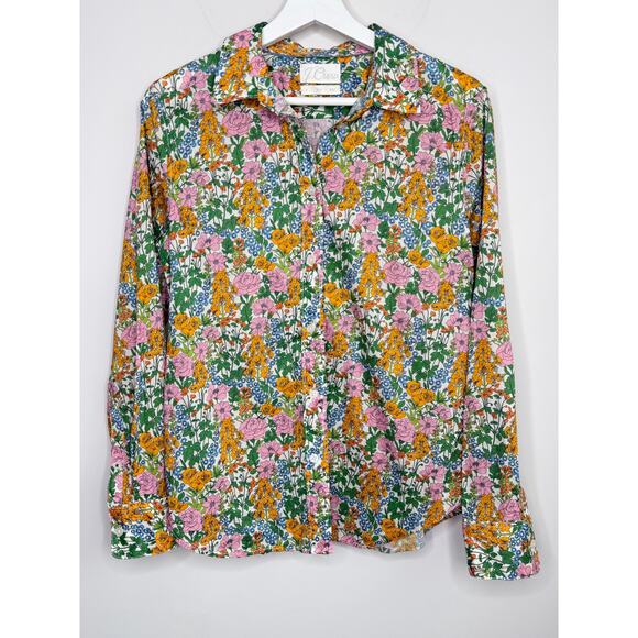 J. Crew Liberty Petunia Floral Slim-Fit Button-Up Shirt Green Yellow Women's 10 - Picture 2 of 10